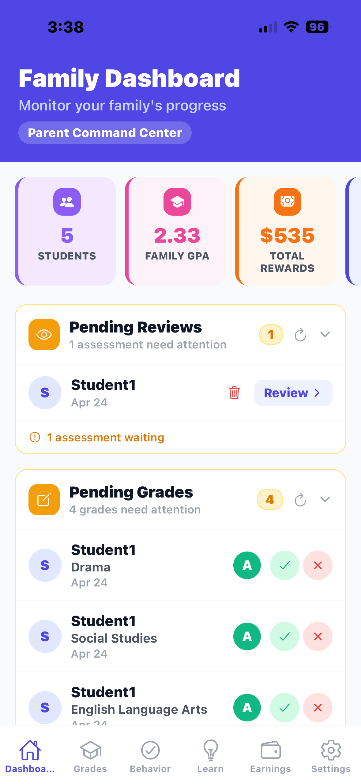 Family dashboard